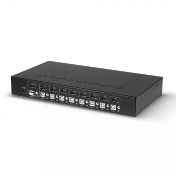 Lindy 8 Puertos DisplayPort 1.2, USB 2.0 y audio conmutador KVM, 3840 x 2160 píxeles, 4K Ultra HD, montaje en rack, 1U, negro