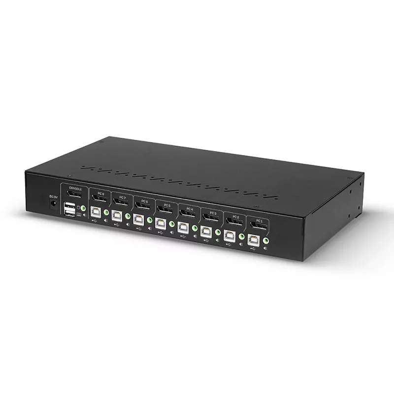 Lindy 39540 conmutador KVM de 8 puertos DisplayPort 1.2, USB 2.0 y audio, 1 usuario local, montable en rack, negro