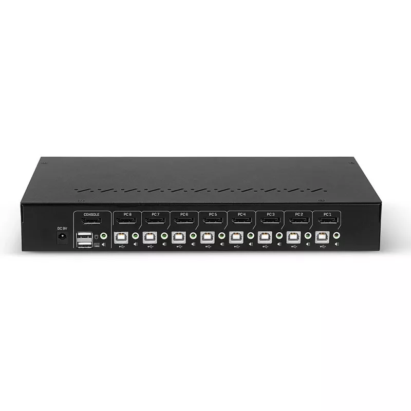 Lindy 39540 conmutador KVM de 8 puertos DisplayPort 1.2, USB 2.0 y audio, 1 usuario local, montable en rack, negro