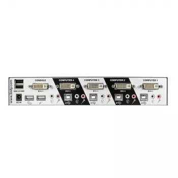 Lindy 4 Puertos DVI-I Single Link KVM Switch Pro, 2048 x 1536 píxeles, Full HD+, Plata