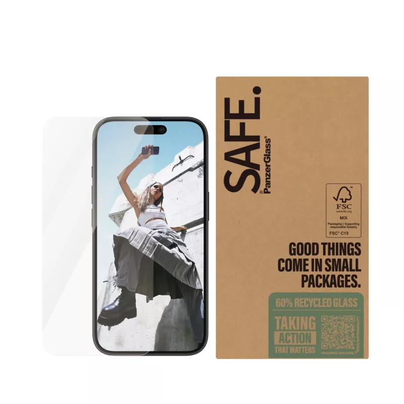 Protector de pantalla PanzerGlass SAFE. by ® iPhone 16 15 Ultra-Wide Fit resistente a arañazos y golpes