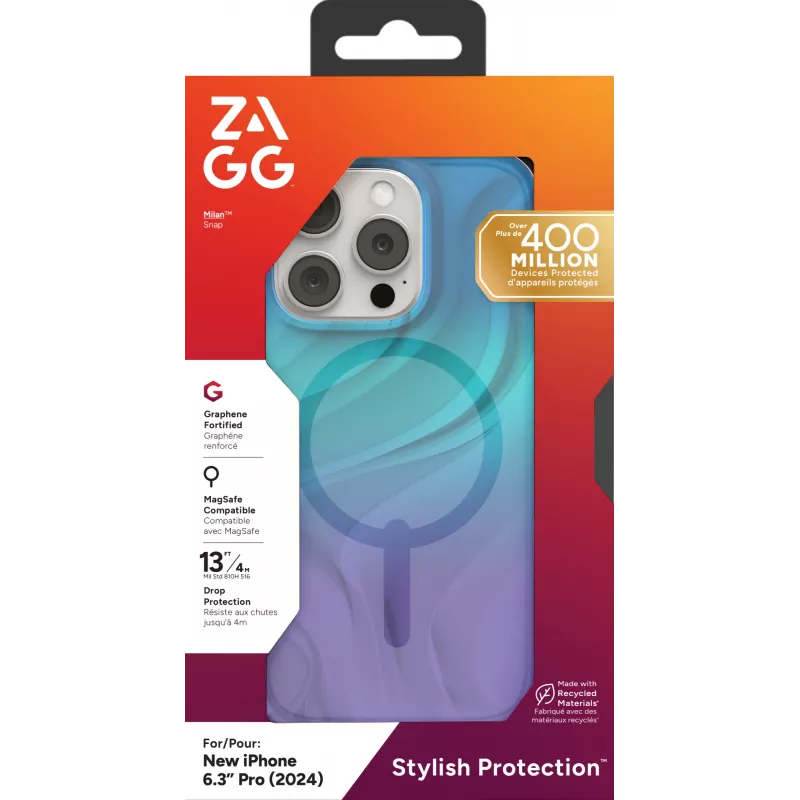 ZAGG Milan Snap 702315108 funda para iPhone 16 Pro, compatible con MagSafe, grafeno, Deep Aurora