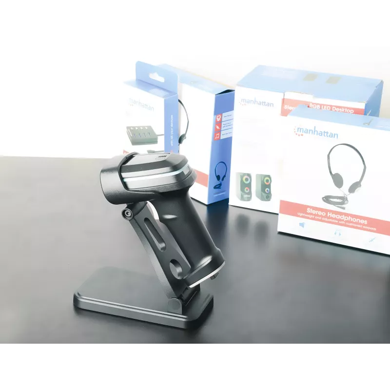 Soporte ajustable para escáner de códigos de barras Manhattan, altura y ángulo ajustables, compatible con escáneres de códigos de barras productos 153997, 154116 y 154185, negro, garantía de por vida