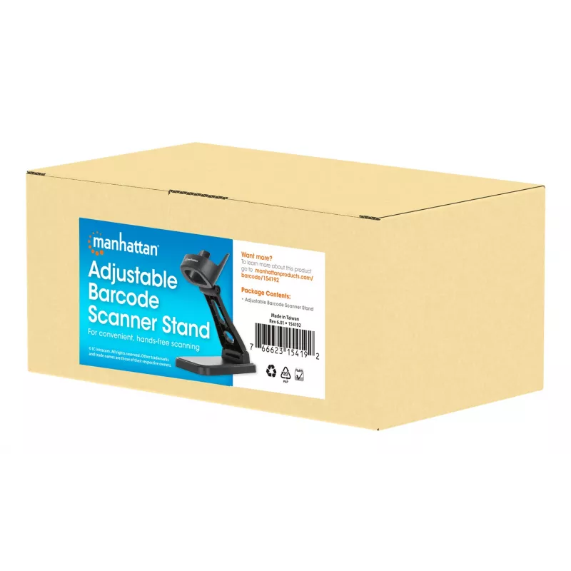 Soporte ajustable para escáner de códigos de barras Manhattan, altura y ángulo ajustables, compatible con escáneres de códigos de barras productos 153997, 154116 y 154185, negro, garantía de por vida