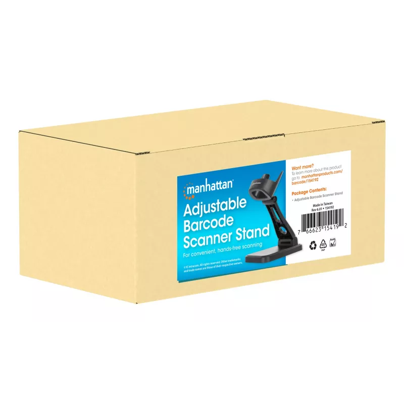Soporte ajustable para escáner de códigos de barras Manhattan, altura y ángulo ajustables, compatible con escáneres de códigos de barras productos 153997, 154116 y 154185, negro, garantía de por vida