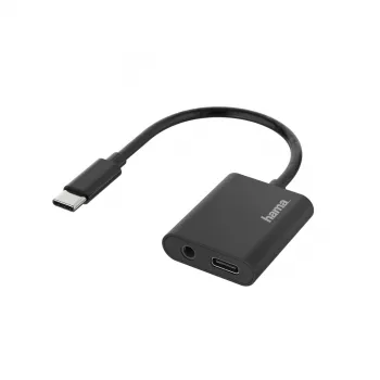 Hama 00200319 adaptador 2 en 1 de USB-C a 3,5 mm para auriculares / carga, negro