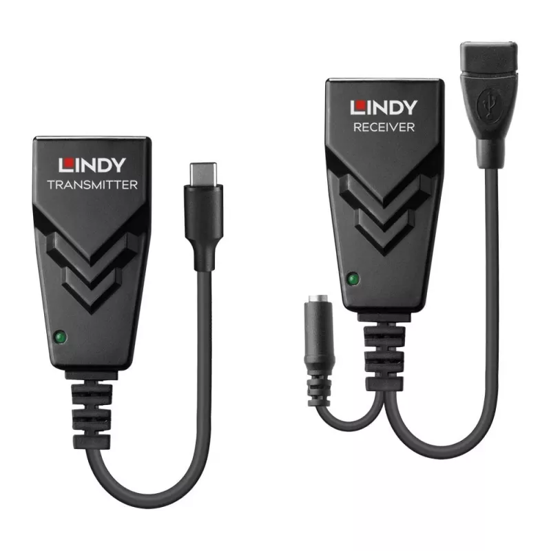 Extensor Lindy 100m USB 2.0 Type-C Cat.6, transmisor y receptor de red, 100 m, 480 Mbit/s, Cat5e, Cat6, CH317Q, CH9317, RTL8211E, negro