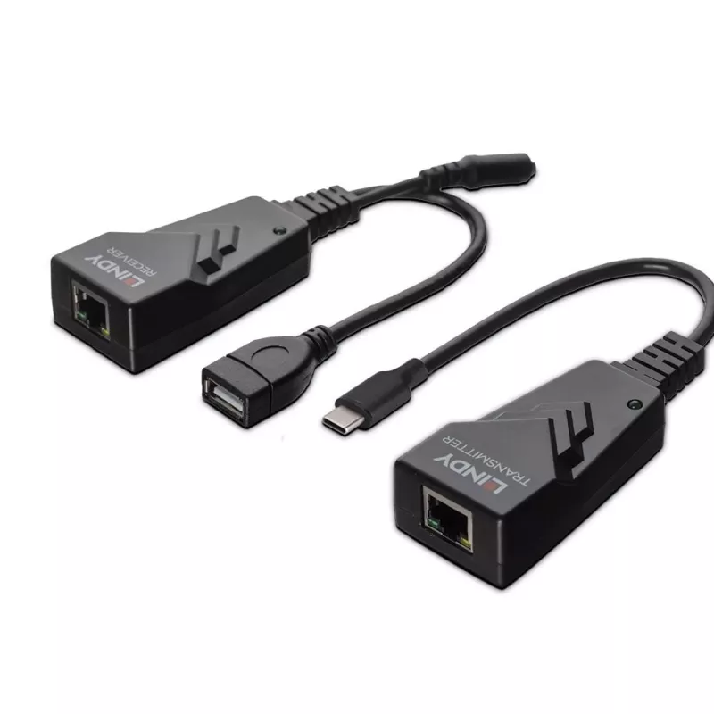 Extensor Lindy 100m USB 2.0 Type-C Cat.6, transmisor y receptor de red, 100 m, 480 Mbit/s, Cat5e, Cat6, CH317Q, CH9317, RTL8211E, negro