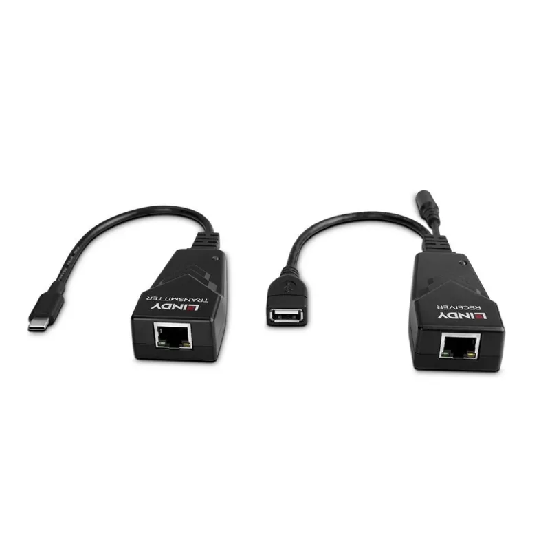 Extensor Lindy 100m USB 2.0 Type-C Cat.6, transmisor y receptor de red, 100 m, 480 Mbit/s, Cat5e, Cat6, CH317Q, CH9317, RTL8211E, negro