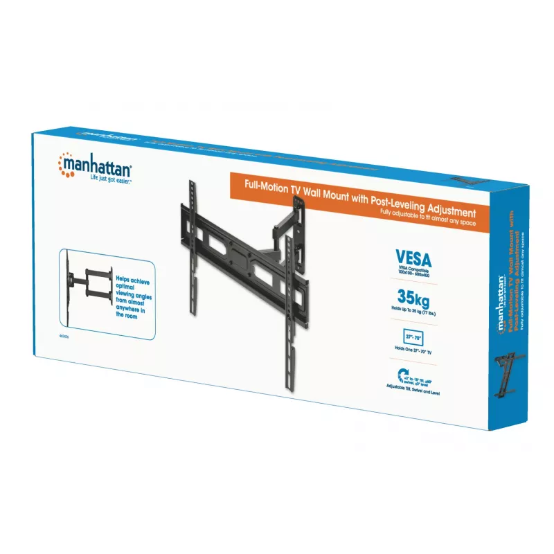 Manhattan soporte de pared para TV y monitores (Full Motion), para pantallas de 32 inch a 65 inch, compatibilidad VESA: todas entre 100x100 mm y 600x400 mm - comprueba las dimensiones de los cuatro orificios de montaje en la parte posterior de la pantalla para asegurarte de que encajan, máx. 35 kg, negro, soporte, garantía de por vida