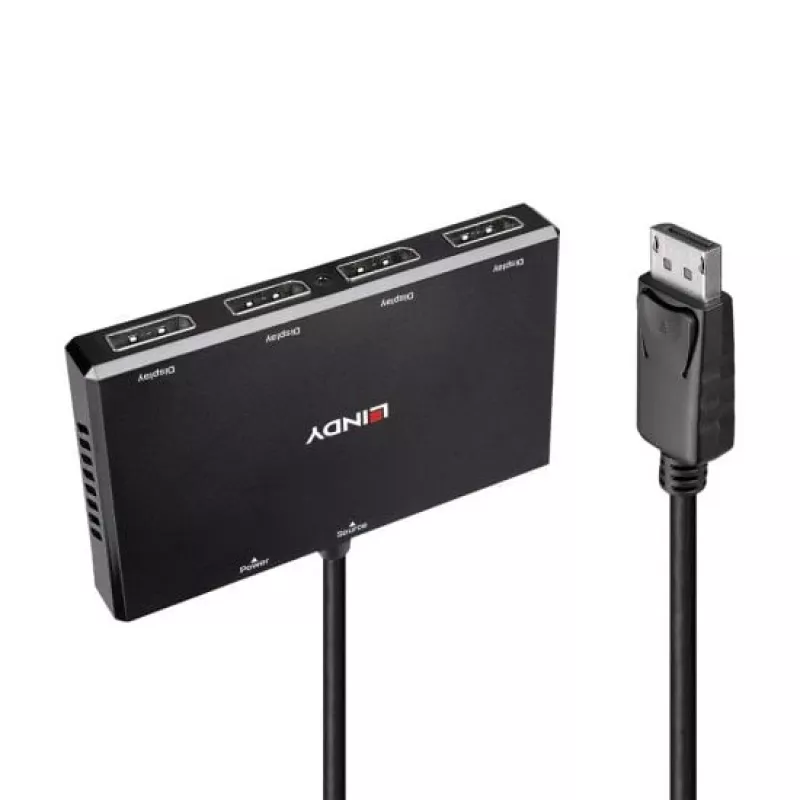 Lindy hub MST DisplayPort 1.2 de 4 puertos, DisplayPort, DisplayPort, 1920 x 1080 (HD 1080), 3840 x 2160, negro, acrilonitrilo butadieno estireno (ABS), CE, UKCA, FCC, RoHS y REACH