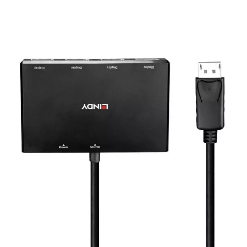 Lindy hub MST DisplayPort 1.2 de 4 puertos, DisplayPort, DisplayPort, 1920 x 1080 (HD 1080), 3840 x 2160, negro, acrilonitrilo butadieno estireno (ABS), CE, UKCA, FCC, RoHS y REACH