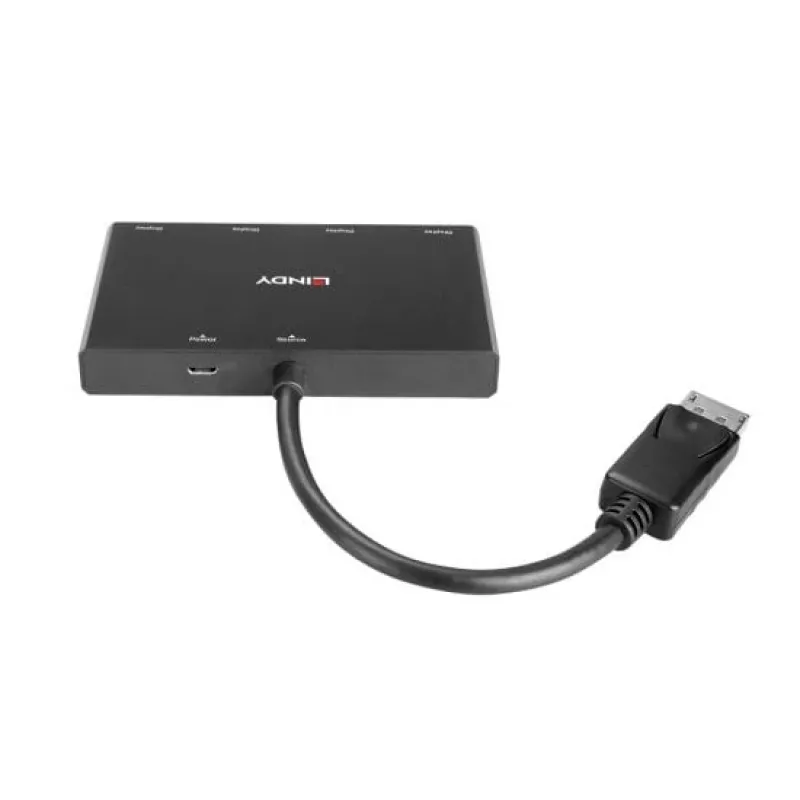 Lindy hub MST DisplayPort 1.2 de 4 puertos, DisplayPort, DisplayPort, 1920 x 1080 (HD 1080), 3840 x 2160, negro, acrilonitrilo butadieno estireno (ABS), CE, UKCA, FCC, RoHS y REACH