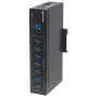 Manhattan hub USB-A de 7 puertos Industrial, 7 puertos USB-A, 5 Gbps (USB 3.2 Gen1 también conocido como USB 3.0), protección ESD de 20 kV, opciones de alimentación A/C, por bus y por regleta de bornes, carril DIN, montaje en pared, carcasa de metal, bloqueo por tornillo