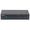 Manhattan hub USB-A de 7 puertos Industrial, 7 puertos USB-A, 5 Gbps (USB 3.2 Gen1 también conocido como USB 3.0), protección ESD de 20 kV, opciones de alimentación A/C, por bus y por regleta de bornes, carril DIN, montaje en pared, carcasa de metal, bloqueo por tornillo