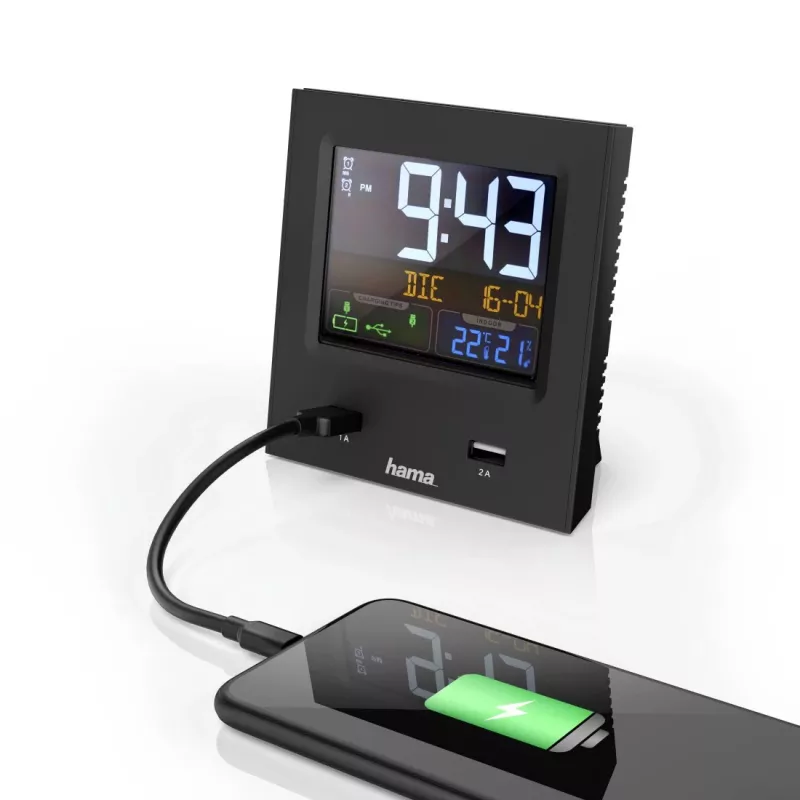 Despertador digital Hama Dual-USB negro