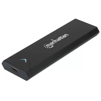 Caja para SSD M.2 NVMe Manhattan, conector hembra USB-C, 10 Gbit/s (USB 3.2 Gen2 alias USB 3.1), compatible con UASP, SuperSpeed+ USB, aluminio, negro, tres años de garantía