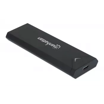 Caja para SSD M.2 NVMe Manhattan, conector hembra USB-C, 10 Gbit/s (USB 3.2 Gen2 alias USB 3.1), compatible con UASP, SuperSpeed+ USB, aluminio, negro, tres años de garantía