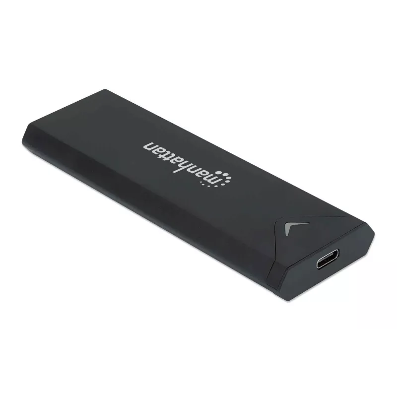 Caja para SSD M.2 NVMe Manhattan, conector hembra USB-C, 10 Gbit/s (USB 3.2 Gen2 alias USB 3.1), compatible con UASP, SuperSpeed+ USB, aluminio, negro, tres años de garantía