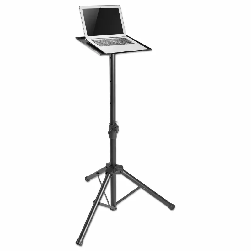 Soporte de suelo tipo trípode Manhattan para TV/monitor/proyector/portátil, para pantallas: de 13 inch a 32 inch, compatibilidad VESA: 75x75 y 100x100 mm – comprueba las dimensiones de los cuatro orificios de montaje en la parte trasera de la pantalla para asegurar la compatibilidad, máx. 15 kg, altura ajustable, Negro, soporte