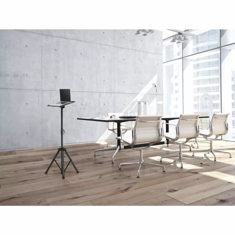 Soporte de suelo tipo trípode Manhattan para TV/monitor/proyector/portátil, para pantallas: de 13 inch a 32 inch, compatibilidad VESA: 75x75 y 100x100 mm – comprueba las dimensiones de los cuatro orificios de montaje en la parte trasera de la pantalla para asegurar la compatibilidad, máx. 15 kg, altura ajustable, Negro, soporte