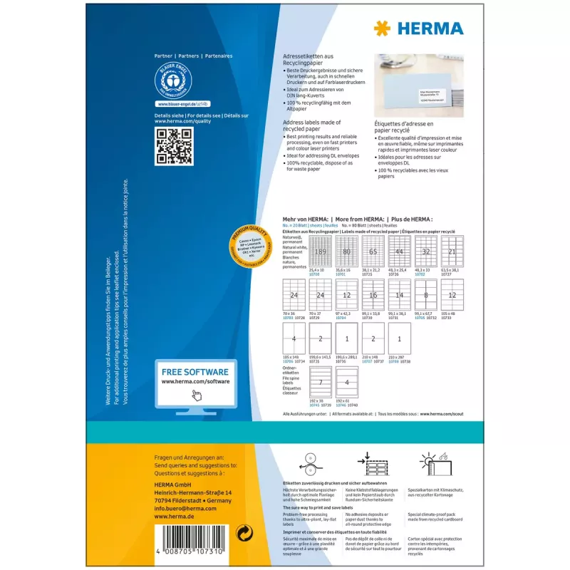 Etiquetas autoadhesivas para impresora HERMA 10731 Blanco 9,91x3,81 cm