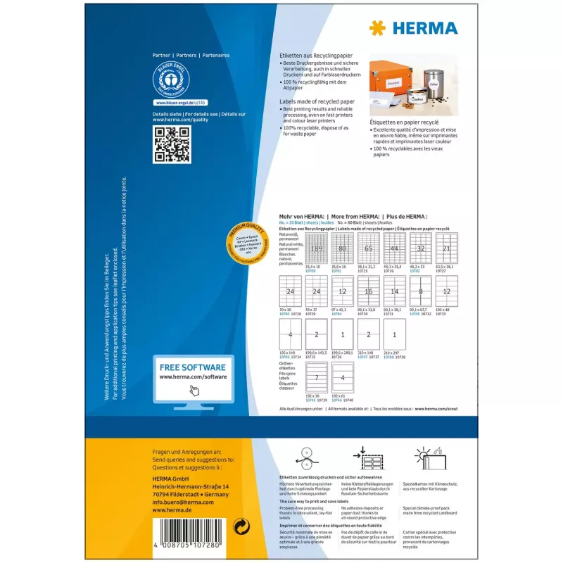 Etiquetas de impresora autoadhesivas HERMA 10728 blancas 7 cm x 3,6 cm