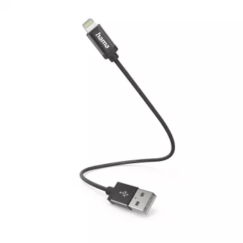 Hama cable de carga, USB-A - Lightning, 0,2 m, nailon, negro