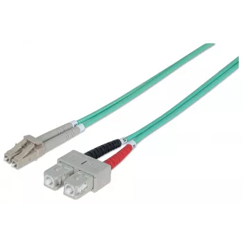 Cable de fibra óptica patch Intellinet, OM3, LC/SC, 1 m, aqua, dúplex, multimodo, 50/125 µm, LSZH, fibra óptica, garantía de por vida