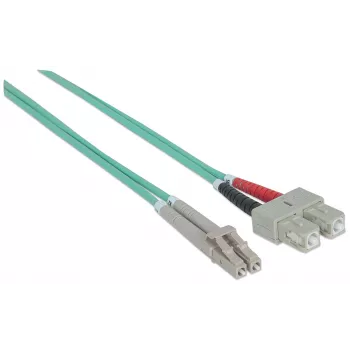 Cable de fibra óptica patch Intellinet, OM3, LC/SC, 1 m, aqua, dúplex, multimodo, 50/125 µm, LSZH, fibra óptica, garantía de por vida