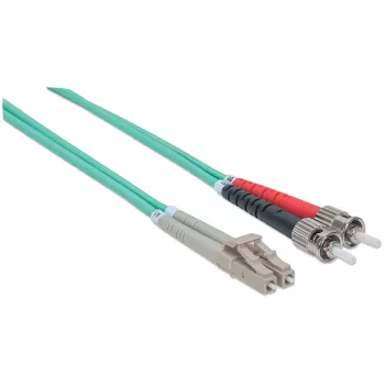 Cable de fibra óptica patch Intellinet, OM3, ST/LC, 2 m, aqua, dúplex, multimodo, 50/125 µm, LSZH, fibra óptica, garantía de por vida