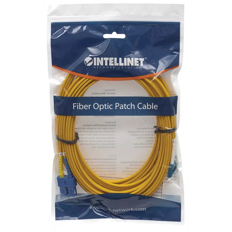 Intellinet 472050 cable de conexión de fibra óptica, LC a SC, monomodo OS2, 9/125 µm, 3 m, libre de halógenos, amarillo