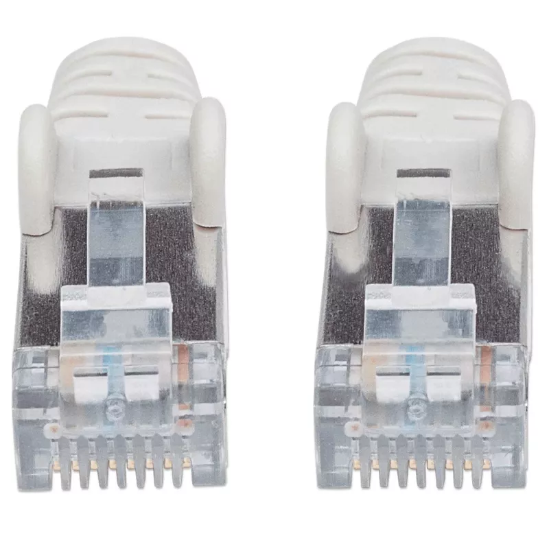 Cable de red patch Intellinet, cable Cat7/conector Cat6A, 1,5 m, gris, cobre, S/FTP, LSOH/LSZH, PVC, RJ45, contactos dorados, protección antipinzamiento, con funda, garantía de por vida