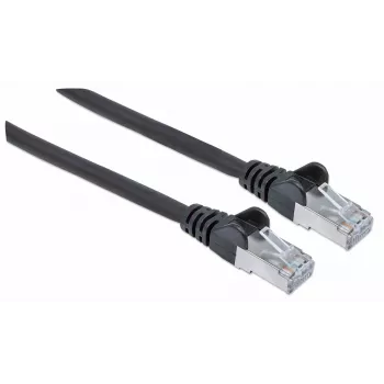 Cable de red patch Intellinet, cable Cat7/conector Cat6A, 1,5 m, negro, cobre, S/FTP, LSOH/LSZH, PVC, RJ45, contactos bañados en oro, protección de lengüeta, protección antiacodamiento moldeada, garantía de por vida