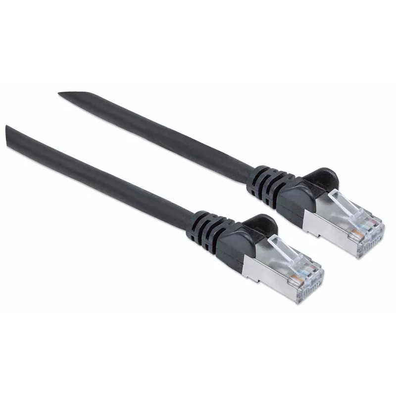 Cable de red patch Intellinet, cable Cat7/conector Cat6A, 3 m, negro, cobre, S/FTP, LSOH/LSZH, PVC, RJ45, contactos bañados en oro, sin lengüeta, con protección antiacodamiento, garantía de por vida
