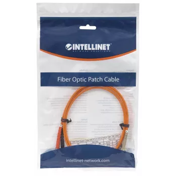 Cable de fibra óptica patch Intellinet, OM1, LC/ST, 2 m, naranja, dúplex, multimodo, 62,5/125 µm, LSZH, fibra óptica, garantía de por vida