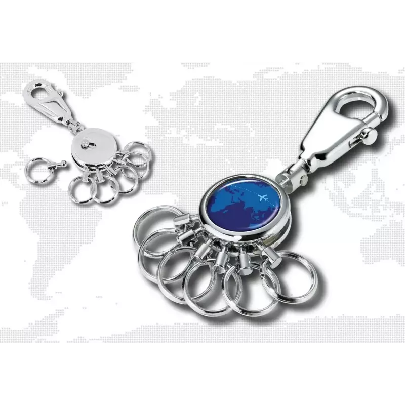 Llavero TROIKA AROUND THE WORLD azul plateado metal 25x90x9mm