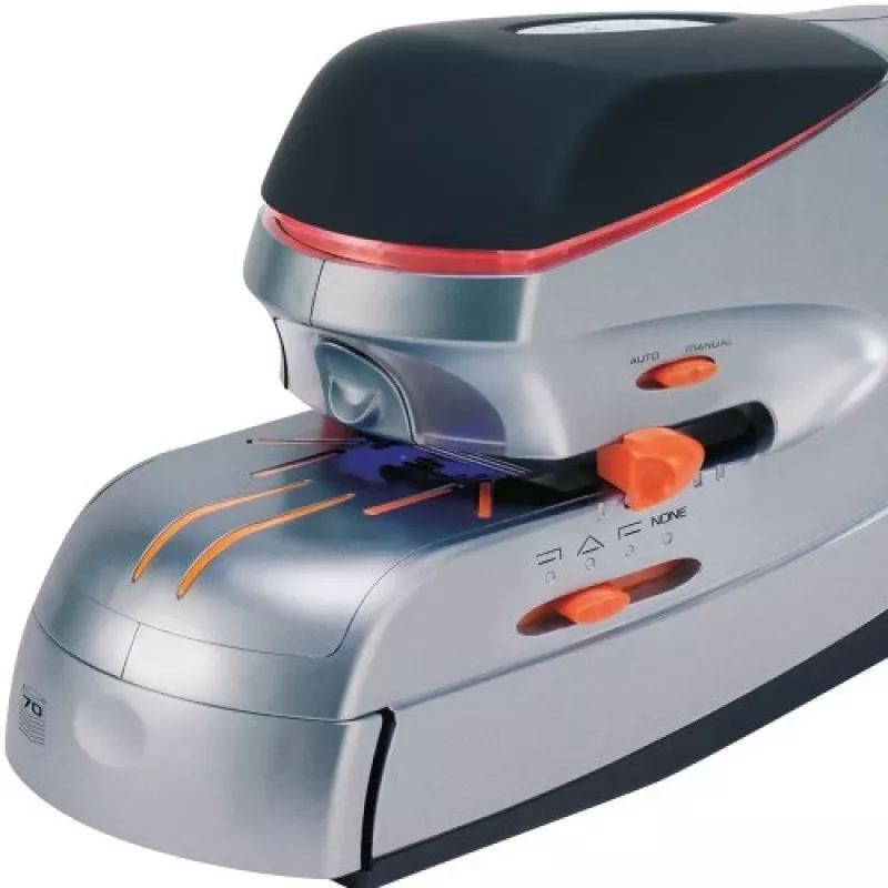 Rexel Optima 70 grapadora eléctrica, 70 hojas, metal, negro/plateado/naranja
