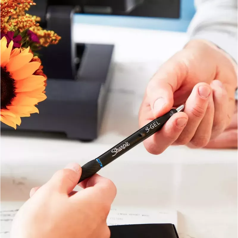 Bolígrafo de gel recargable Sharpie S-Gel negro – cuerpo blanco, punta media 0,7 mm, clip, ambidiestro