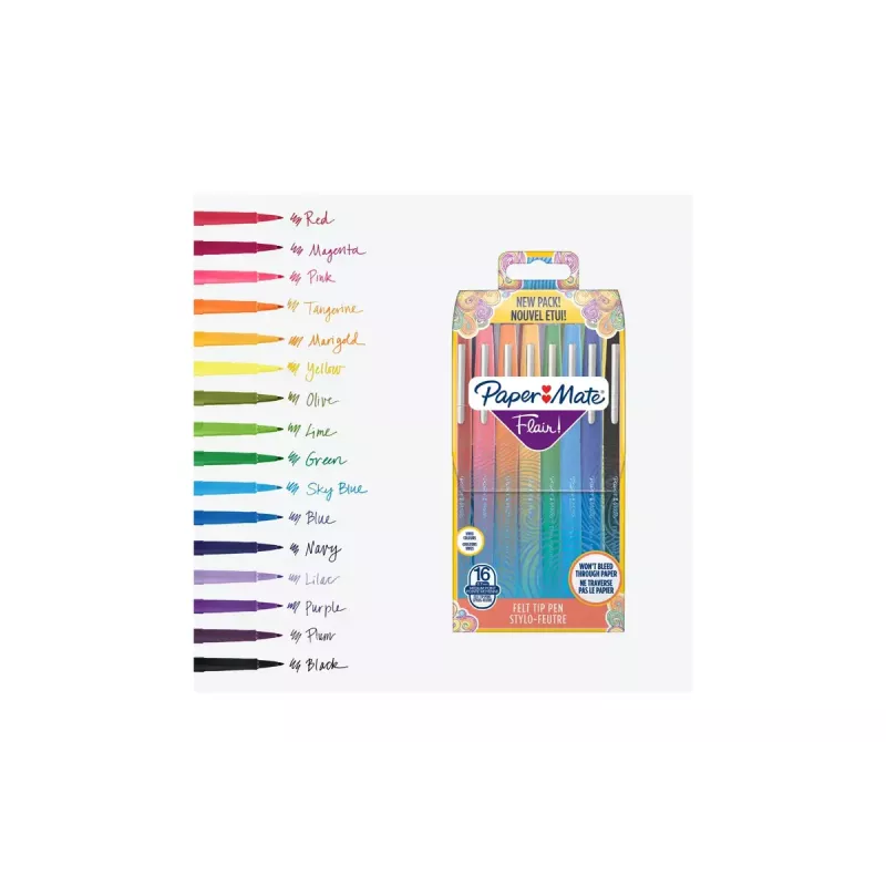 Rotulador de fieltro Medium Papermate Flair Multicolor 16 uds.