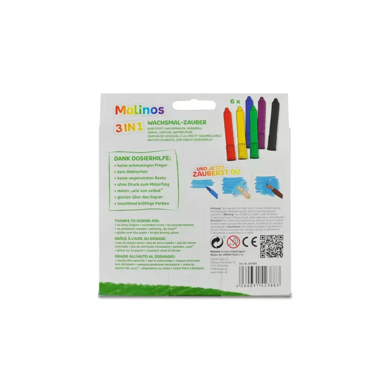 Cera Malinos 301036 6 uds. Multicolor Negro Azul Verde Rojo Violeta Amarillo