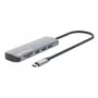 Dock/hub USB-C Manhattan con lector de tarjetas, conexiones (x7): Ethernet, HDMI, USB-A (x3) y USB-C (x2), con Power Delivery (PD) 100 W – requiere cargador USB-C externo (no incluido). Alimentado por USB (no requiere fuente de alimentación externa) cuando no se utiliza PD.