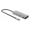 Dock/hub USB-C Manhattan con lector de tarjetas, conexiones (x7): Ethernet, HDMI, USB-A (x3) y USB-C (x2), con Power Delivery (PD) 100 W – requiere cargador USB-C externo (no incluido). Alimentado por USB (no requiere fuente de alimentación externa) cuando no se utiliza PD.