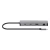 Dock/hub USB-C Manhattan con lector de tarjetas, conexiones (x7): Ethernet, HDMI, USB-A (x3) y USB-C (x2), con Power Delivery (PD) 100 W – requiere cargador USB-C externo (no incluido). Alimentado por USB (no requiere fuente de alimentación externa) cuando no se utiliza PD.