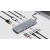 Dock/hub USB-C Manhattan con lector de tarjetas, conexiones (x7): Ethernet, HDMI, USB-A (x3) y USB-C (x2), con Power Delivery (PD) 100 W – requiere cargador USB-C externo (no incluido). Alimentado por USB (no requiere fuente de alimentación externa) cuando no se utiliza PD.