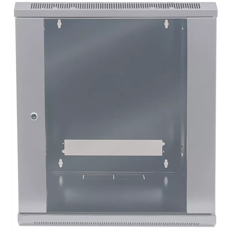 Armario de red Intellinet 19 pulgadas – montaje en pared (estándar), 12U, 600 mm de profundidad, gris, embalaje plano, máx. 60 kg, puerta de metal y cristal, panel trasero, laterales desmontables, también apto para colocación sobre mesa o suelo, profundidad útil 410 mm, piezas para instalación en pared (p. ej. tornillos/tacos) no incluidas