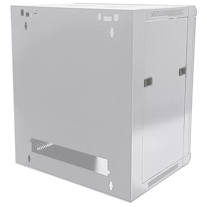 Armario de red Intellinet 19 pulgadas – montaje en pared (estándar), 12U, 600 mm de profundidad, gris, embalaje plano, máx. 60 kg, puerta de metal y cristal, panel trasero, laterales desmontables, también apto para colocación sobre mesa o suelo, profundidad útil 410 mm, piezas para instalación en pared (p. ej. tornillos/tacos) no incluidas