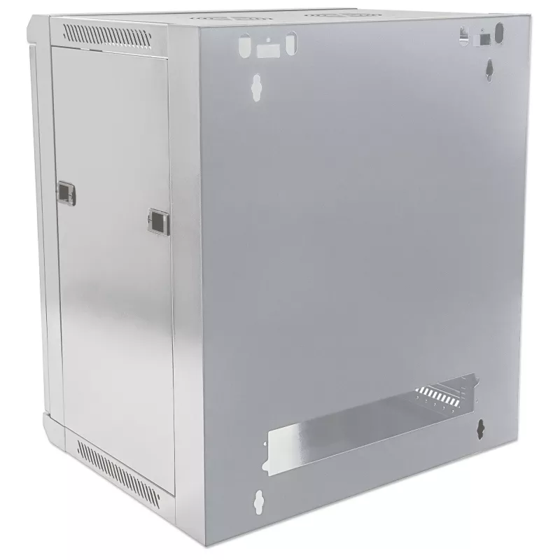 Armario de red Intellinet 19 pulgadas – montaje en pared (estándar), 12U, 600 mm de profundidad, gris, embalaje plano, máx. 60 kg, puerta de metal y cristal, panel trasero, laterales desmontables, también apto para colocación sobre mesa o suelo, profundidad útil 410 mm, piezas para instalación en pared (p. ej. tornillos/tacos) no incluidas