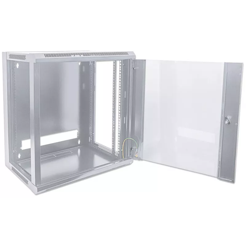 Armario de red Intellinet 19 pulgadas – montaje en pared (estándar), 12U, 600 mm de profundidad, gris, embalaje plano, máx. 60 kg, puerta de metal y cristal, panel trasero, laterales desmontables, también apto para colocación sobre mesa o suelo, profundidad útil 410 mm, piezas para instalación en pared (p. ej. tornillos/tacos) no incluidas