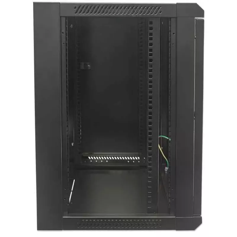Armario de red Intellinet 19 inch - montaje en pared (estándar), 15HE, 600 mm de profundidad, negro, desmontado, máx. 60 kg, puerta de metal y cristal, panel trasero, laterales desmontables, también apto para colocación sobre mesa o suelo, profundidad útil 410 mm, piezas de montaje en pared no incluidas